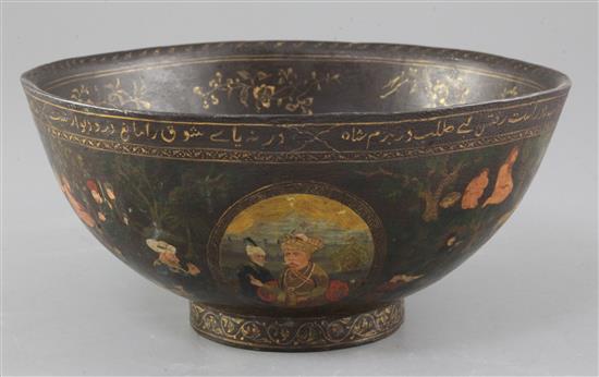 A Persian painted papier mache bowl, 19th century, diameter 23cm